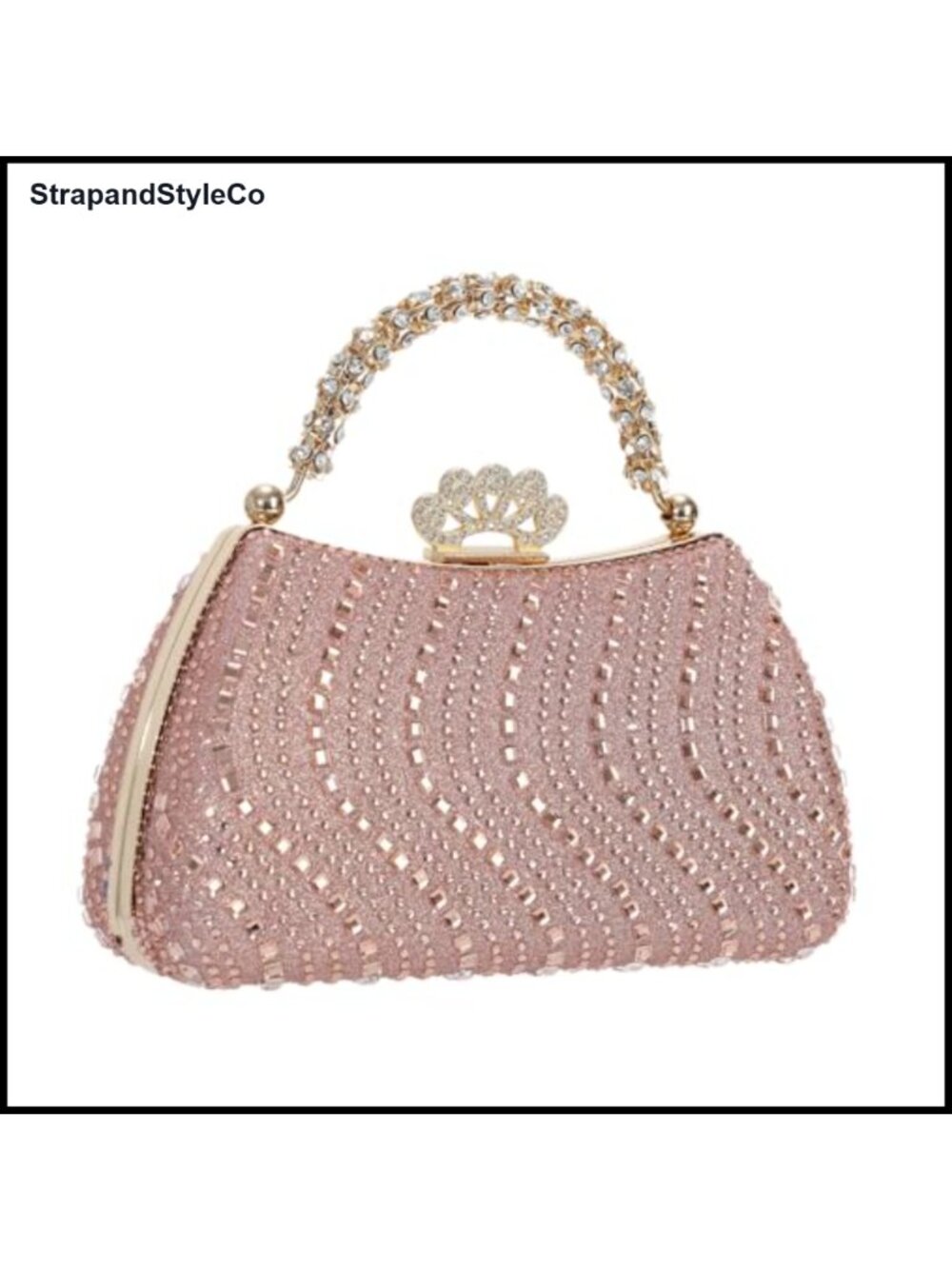 Rhinestone Evening Clutch Purse Metallic Frame Chain Crossbody Wedding Party Bag